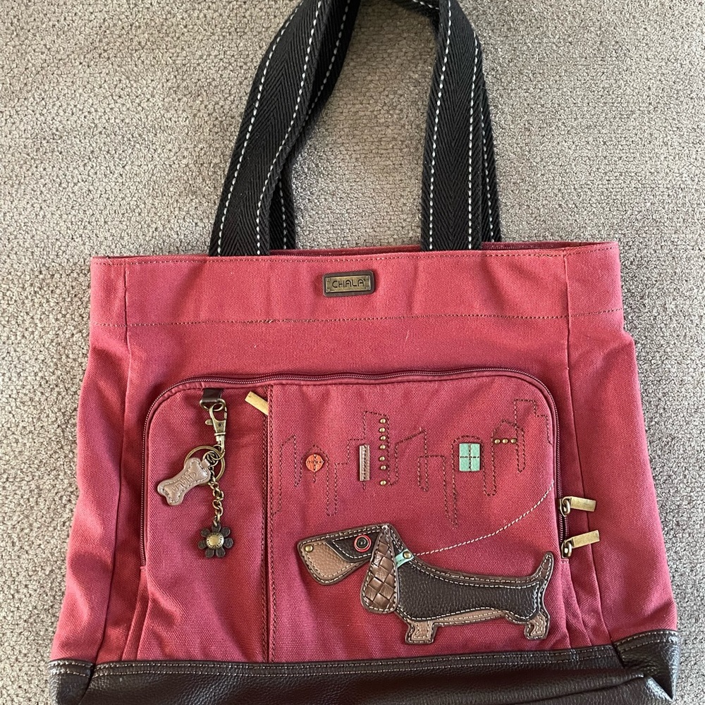 Chala Red Dachshund pocket tote bag